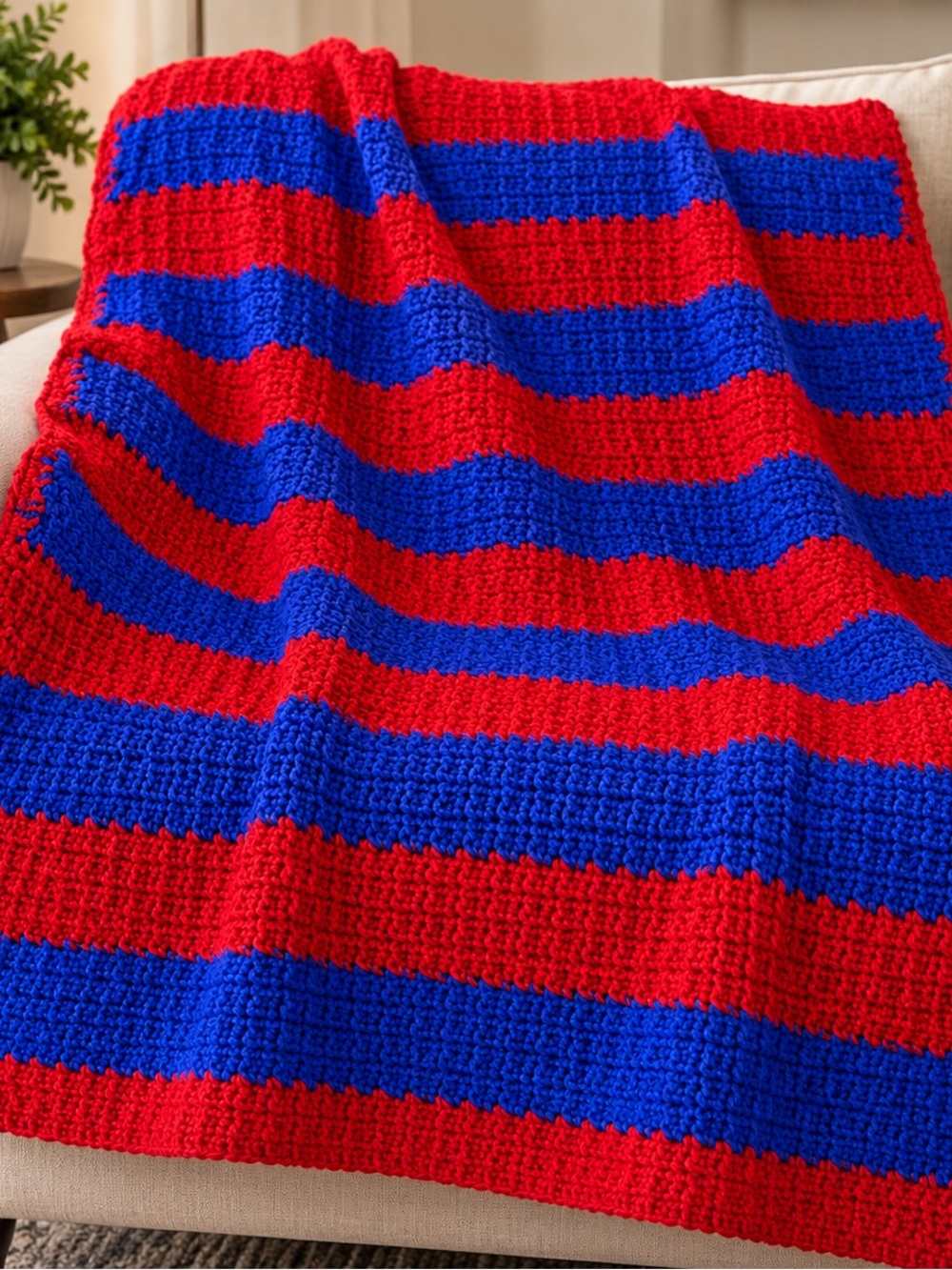 Striped Cozy Knit Throw Blanket - Red & Blue